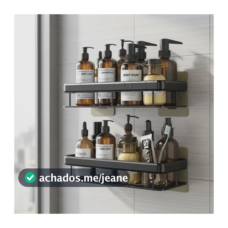 Kit 2 Suporte Shampoo Sabonete Banheiro Adesivo Parede Luxo Preto