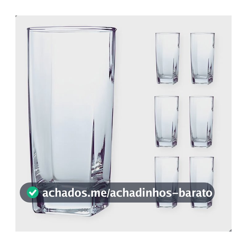 Jogo De 6 Copos De Vidro Alto 300ml Quadrado Suco Agua Ms Variedades