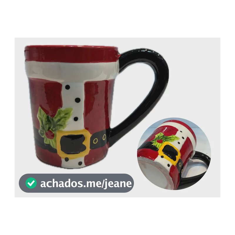 Copo Caneca De Natal Vermelha Cinto Do Papai Noel 300ml