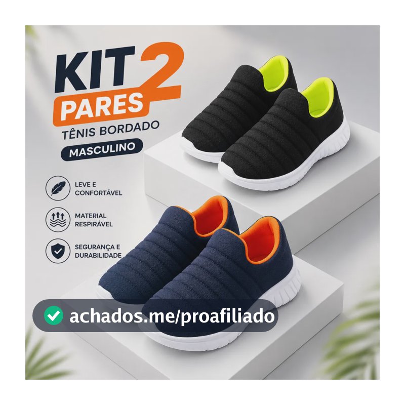 Kit 2 Pares Tênis Infantil Bordado Confortável Calce Facil Azul/laranja Preto/verde Liso 27 Br
