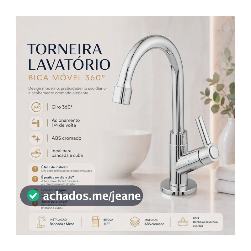 Torneira Lavatório Banheiro Bica Móvel Abs ¼ V. C-72 (1095) Sulforce