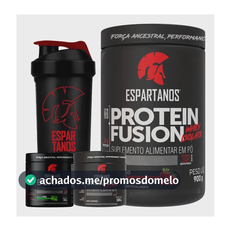 Kit Whey Protein Fusion + Bcaa + Creatina + Shaker Morango
