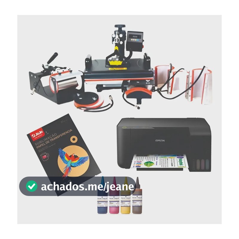Kit Completo Para Sublimação Máquina Prensa 8 Em 1, Impressora, Tinta Sublimática, Papel Sublimático, Vídeos, Suporte 220v Kit 8 Em 1 Completo