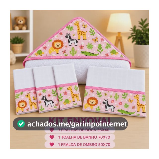 Kit 3 Fraldas De Boca 1 Toalha De Banho 1 Fralda De Ombro