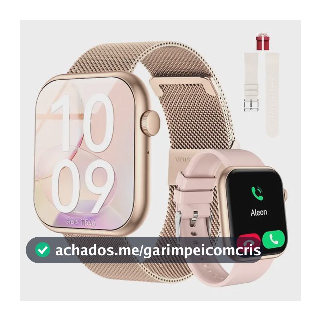 Relógio Inteligente Mulher Smartwatch Feminino Bluetooth 5.2 Smartwatch LAKEYLOYI QX7PRO Dourado Feminino, com 3 Pulseiras e Tela de 2" LED