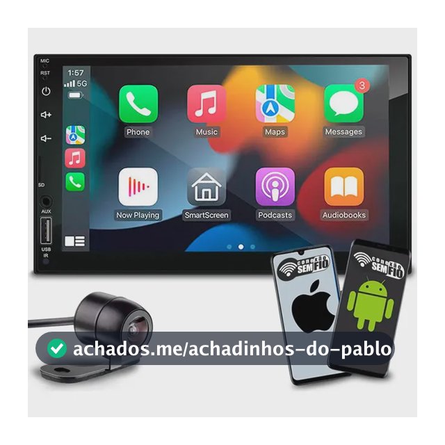 Central Multimídia 7 Polegadas Com Carplay E Android Auto Sem Fio + Controle Remoto + Câmera De Ré Colorida