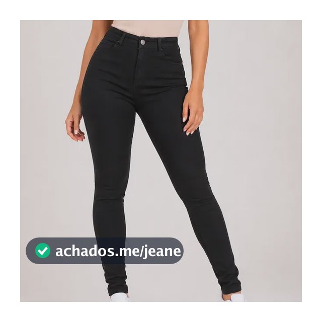 Calça Jeans Feminina Cintura Alta Lycra Skinny Preta Básica