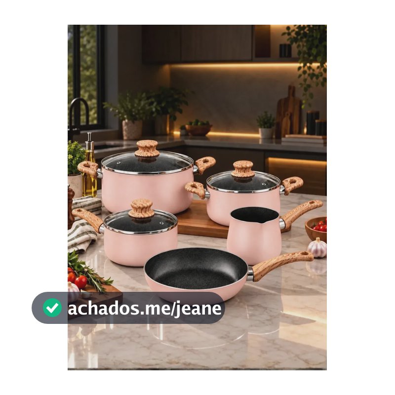 Jogo De Panelas 5 Peças Revestimento Cerâmico Antiaderente Rosa