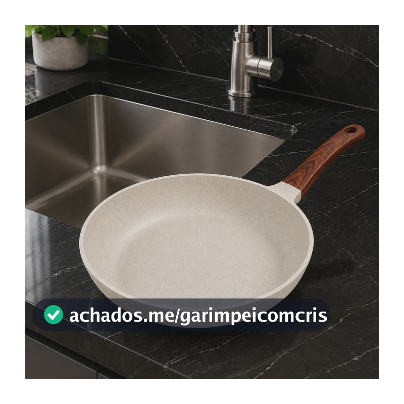 Frigideira Cerâmica Antiaderente 24cm Compatível Com Indução Cooktop Fogão a Gás Não Gruda Sem Óleo Cabo Ergonomico Em Baquelite Cor Creme