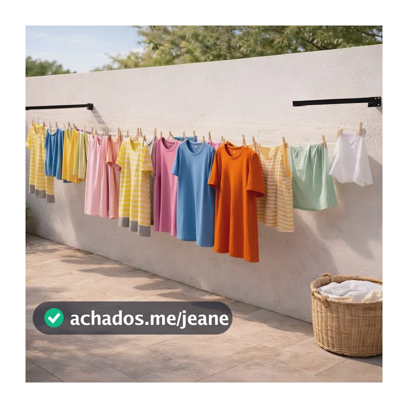 Varal De Roupa Retratil Dobravel De Parede + 20m De Corda Preto