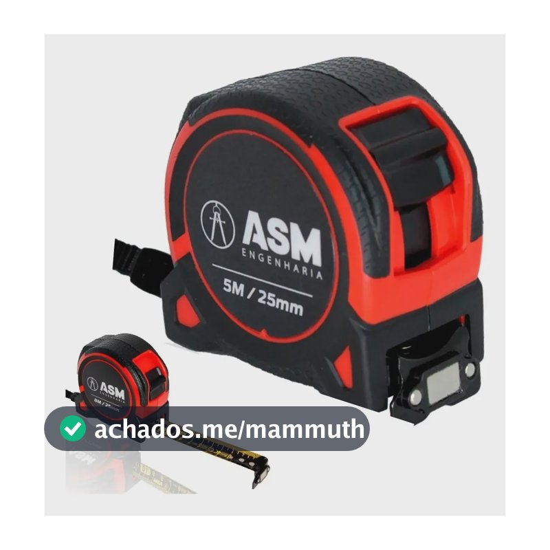 Trena De Aço 5 Metros Emborrachada Profissional Asm 25mm