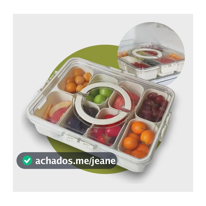 Pote Hermético Organizador 8 Divisórias Acrílico Geladeira Frutas Legumes Petiscos Piquenique Praia