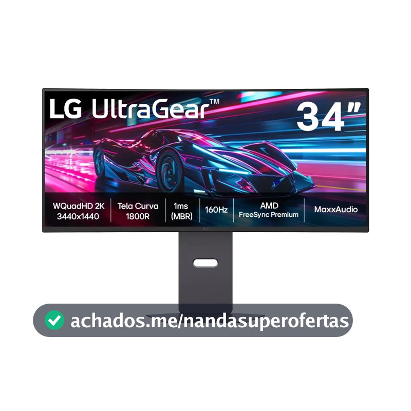 Monitor Gamer LG UltraGear Curvo 34"- QuadHD 2K, UltraWide 1800R, 160Hz, 1ms (MBR), AMD FreeSync Premium, HDR10, MaxxAudio, Preto -34G600A