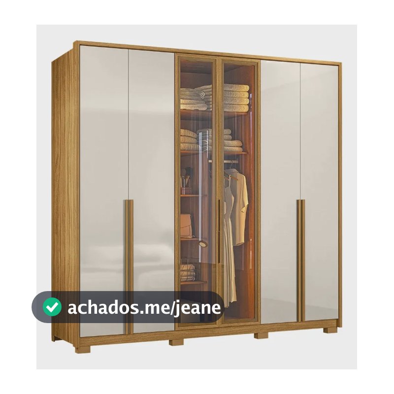 Guarda Roupas Casal Reflecta Led 6 Portas 4 Gavetas Âmbar Marrom