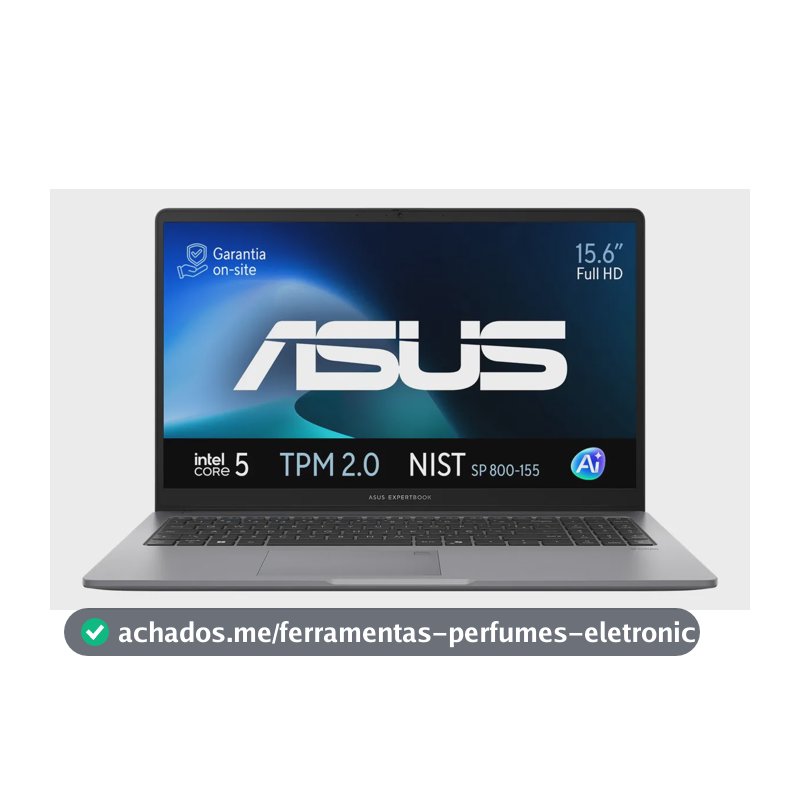 Notebook ASUS ExpertBook P1 (P1503CVA), Intel Core 5 210H, 16GB RAM, 512GB SSD, W11 Home, Tela 15.6' FHD, Misty Grey, Garantia on-site de 3 anos
