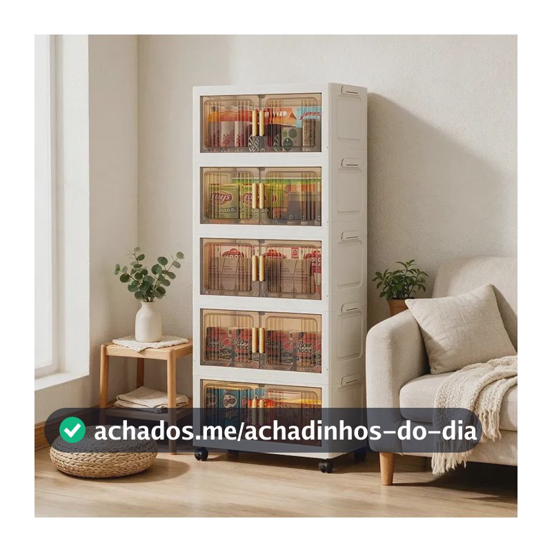 Armário Multiuso Caixa Armazenamento Dobrável 55cm 5 Andares Marrom Transparente-creme Branco