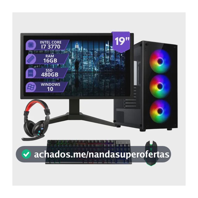Pc Gamer Completo  I7 3.4ghz 16gb Ssd 480gb 500w Monitor 19 480 Gb 16 Gb Placa De Vídeo Integrada