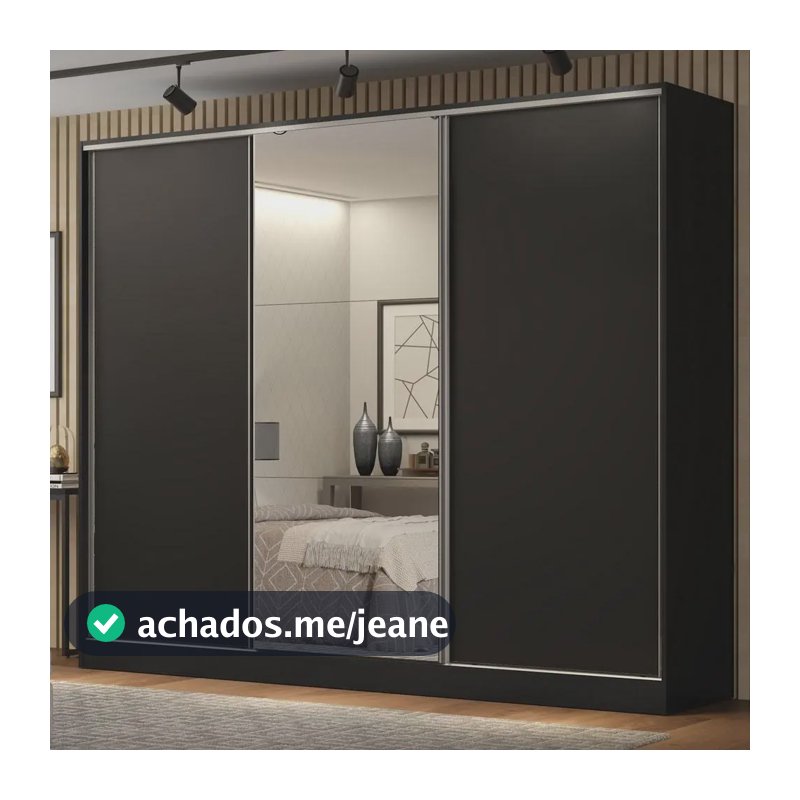 Guarda Roupa Casal 100% Mdf Madesa Royale 3 Portas Espelho Cor Preto 106209