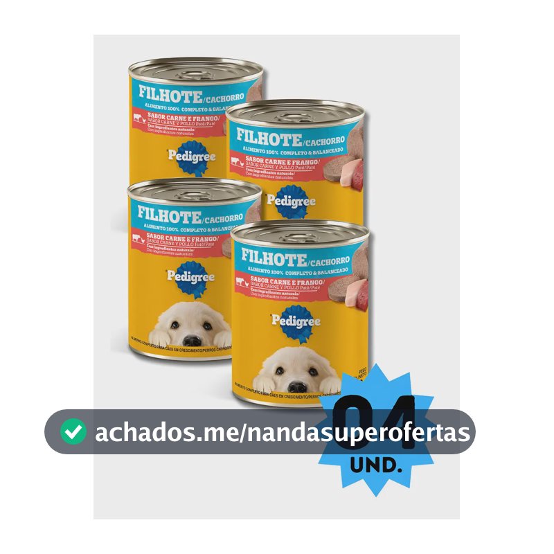 Kit 4 Latas Pedigree Patê Cães Filhotes Carne E Frango 280g