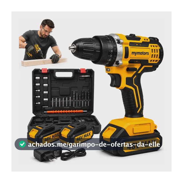 Parafusadeira Furadeira 48v Profissional 2 Baterias Sem Fio Amarelo 127/220v 60 Hz