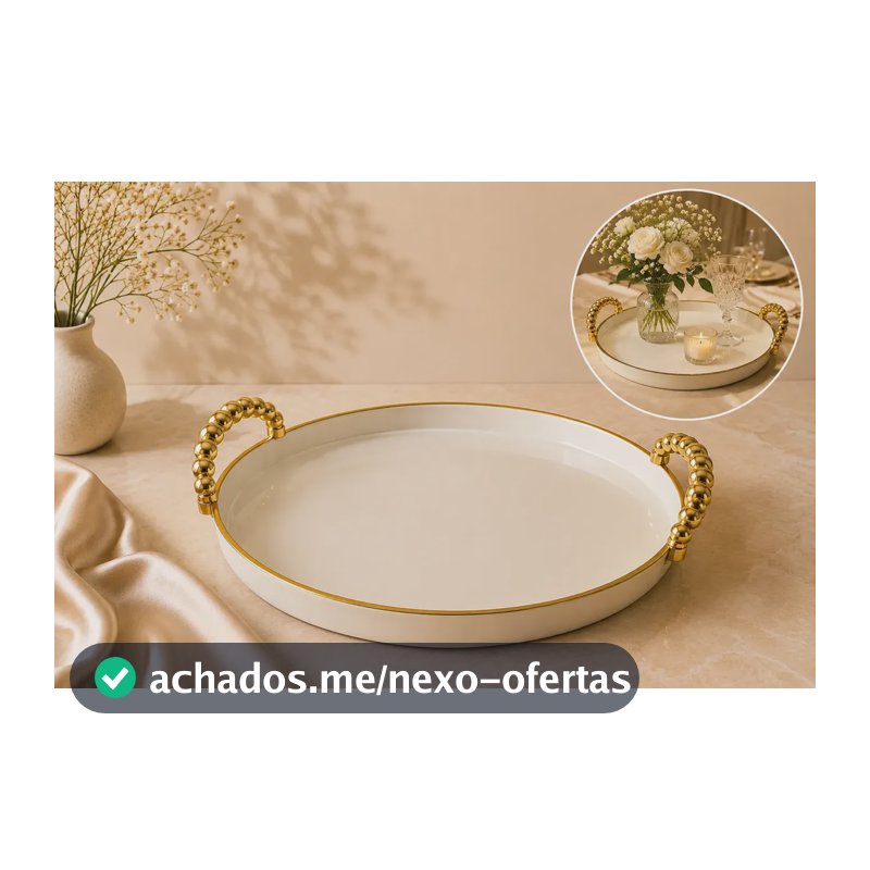 Bandeja Decorativa Redonda Premiun Servir Presente Bonita Off White Nude Rosê