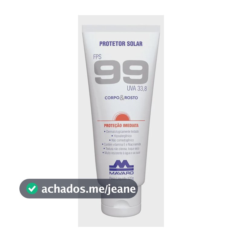 Protetor Solar Profissional 120g Corpo E Rosto Fps 99 Mavaro