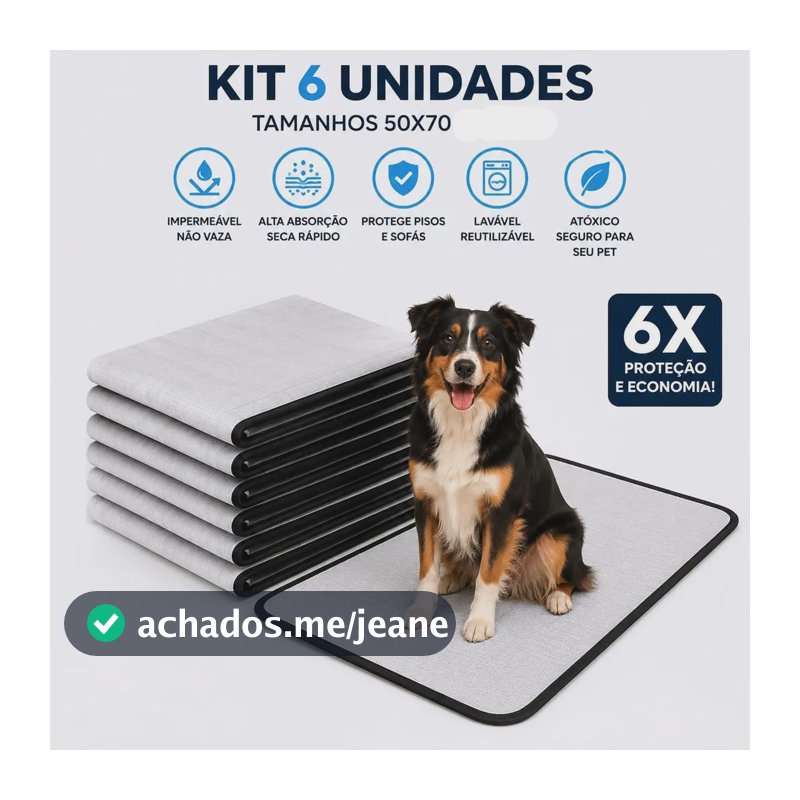 Kit 6 Tapete Higiênico Lavável Cães Cachorro Grande Xixi Dog Branco