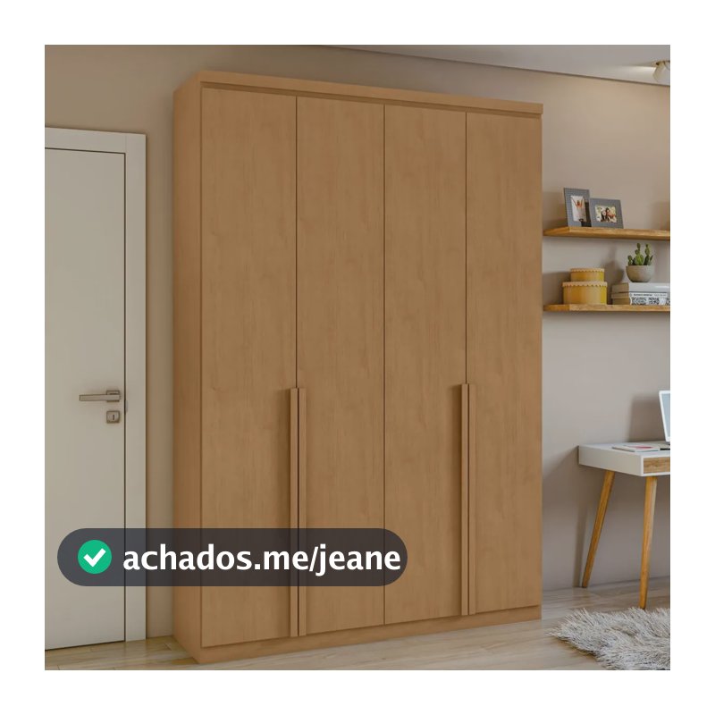 Guarda-roupa Solteiro Lopas Alonzo 4 Portas 2 Gavetas 100% Mdf Cor Amêndoa