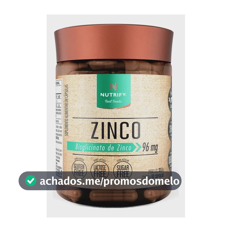 Bisglicinato de zinco Nutrify Vitaminas e Minerais em cápsula Sem sabor x 60mL de 60 un
