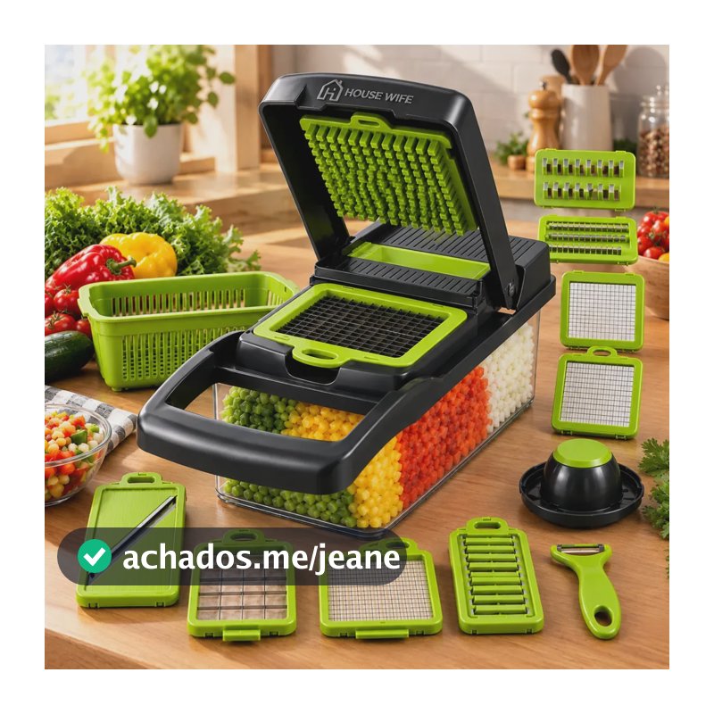 Cortador Fatiador Ralador De Legumes Frutas Vegetais Triturador Picador Manual 16 Peças para Cozinha Mandolin Inox HOUSEWIFE