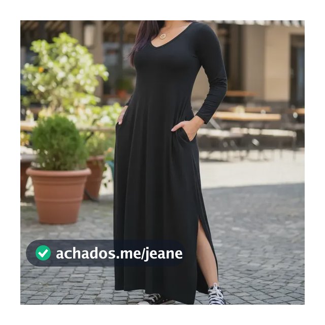 Vestido Gola V Manga Longa