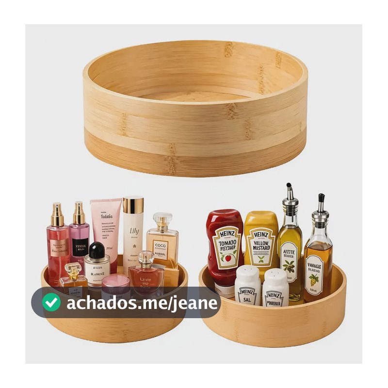 Organizador Giratório Bambu Multiuso Cozinha Redondo Tempero Bambu