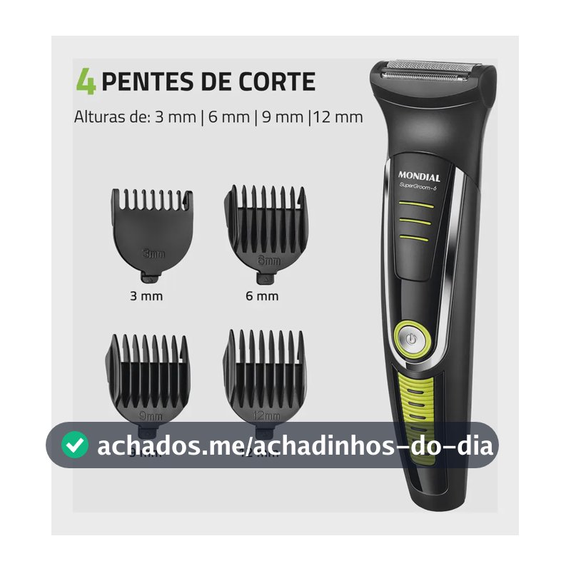 Cortador De Cabelo Mondial Super Groom 6 Bg-04 Melhor Categ Preto/verde