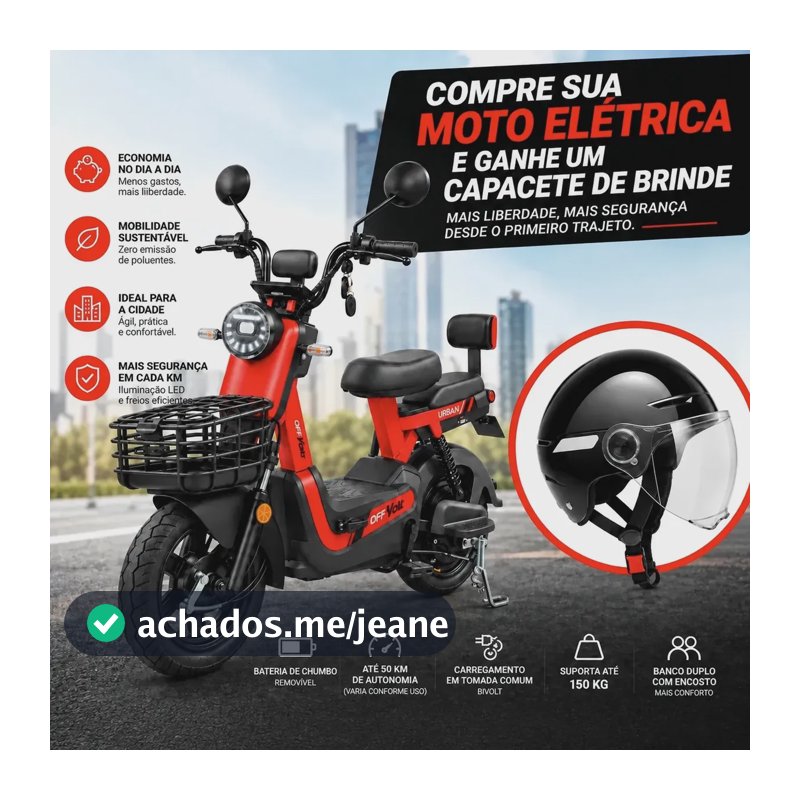 Bicicleta Elétrica Scooter 1000w 32km/h Sem Cnh Com Capacete Vermelho 14