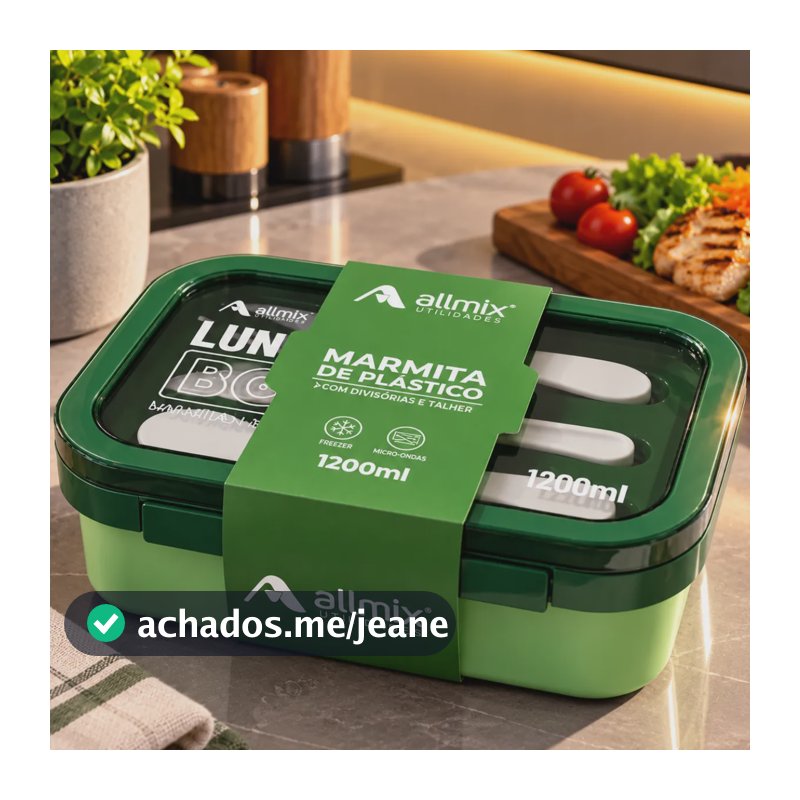 Marmita Hermética 1200ml 3 Divisórias Talher Não Vaza Allmix Verde/allmix
