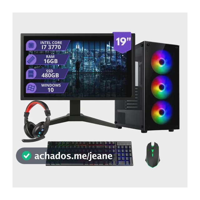 Pc Gamer Completo  I7 3.4ghz 16gb Ssd 480gb 500w Monitor 19 480 Gb 16 Gb Placa De Vídeo Integrada