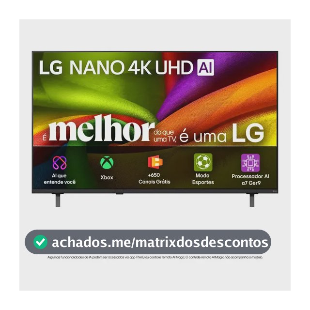 Smart TV 4K 50" LG NANO UHD AI NU850 2026 Processador α7 Ger9 HDR10 Xbox Bluetooth Wi-Fi AI Search Google Gemini webOS 26 - 50NU850BPSA