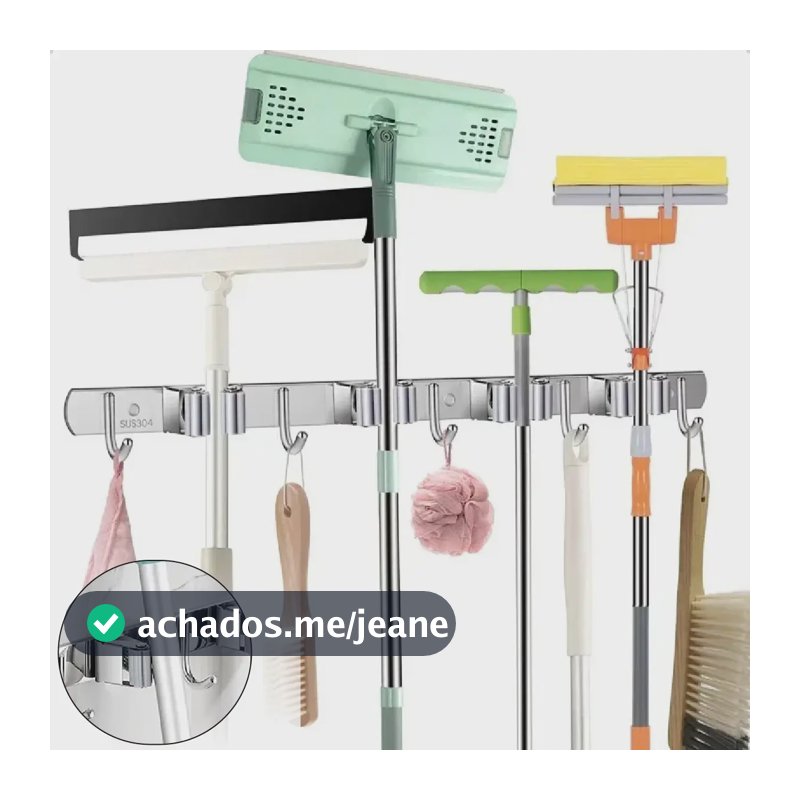 Suporte Vassoura Inox 9 Acessórios Grande Porta Vassoureiro Com Designer Moderno E Organizador Para Ambientes Marca Ecomixshop