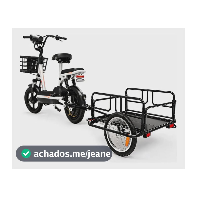 Carretinha Reboque Para Bicicleta E Bike Elétrica 30kg Carga Preto