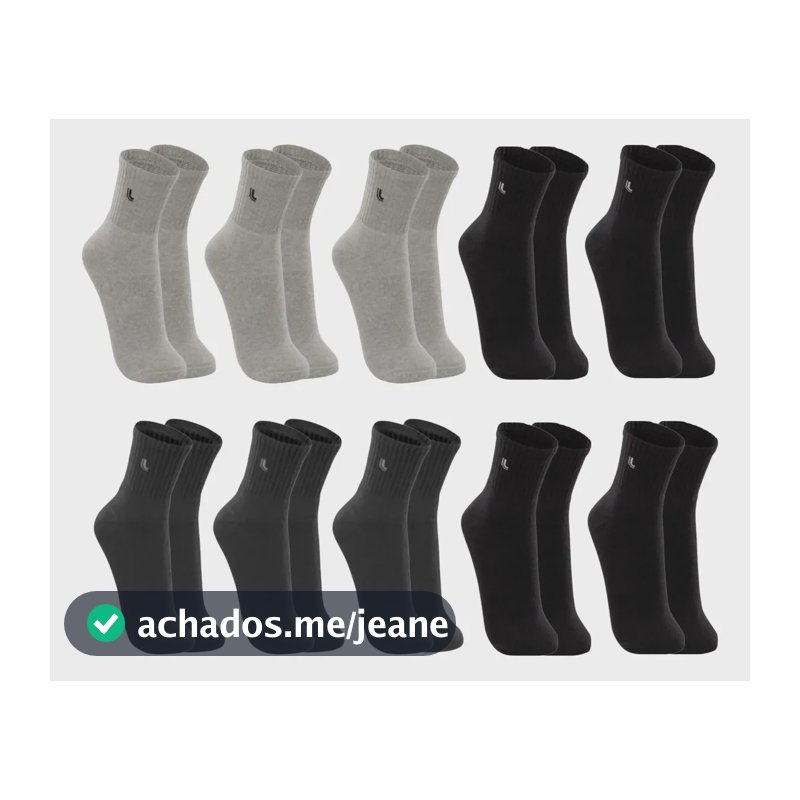 Kit 10 Pares Meia Lupo Cano Médio Academia Sola Atoalhada 3 Cinzas - 3 Chumbos - 4 Pretos Masculina Algodão Cotton Esportiva 37-40