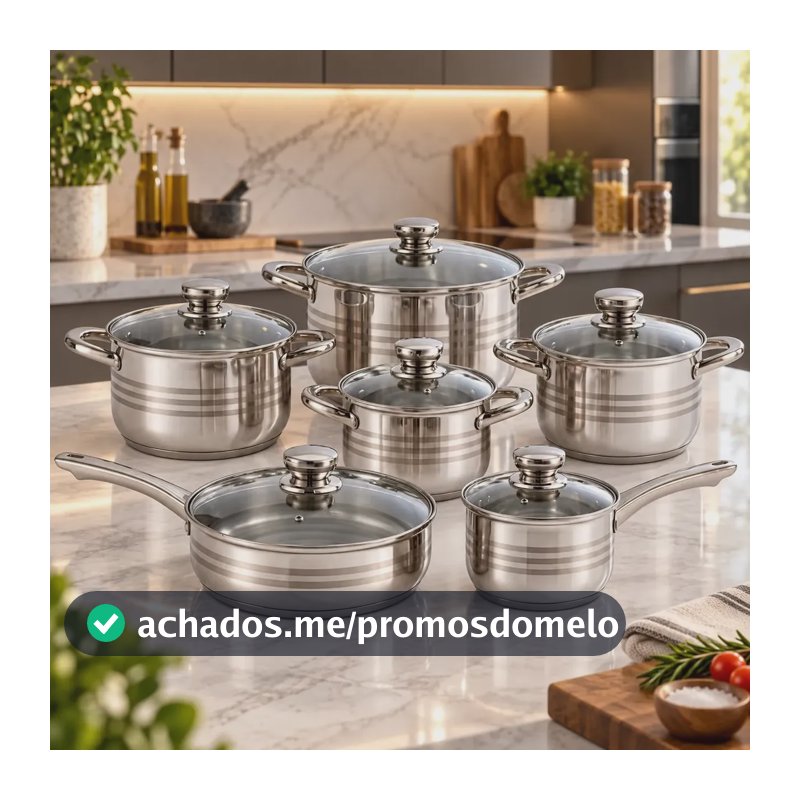 Jogo De Panelas Francesas Galya 12 Peças Aço Inoxidável Prateado
