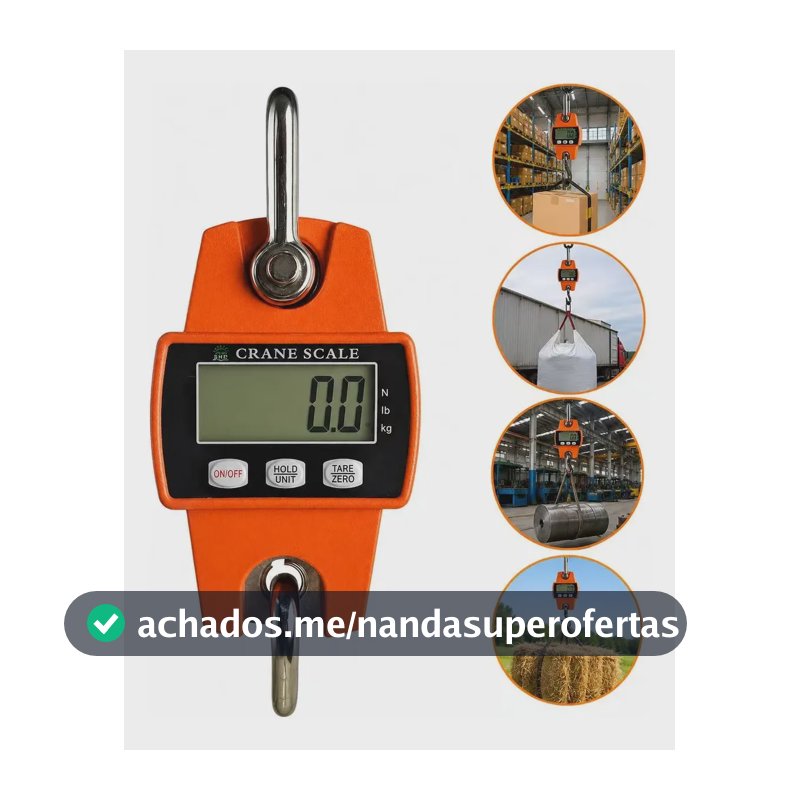 Balança Digital Suspensa 300kg Industrial Com Gancho Lcd Alt 4.5 Laranja