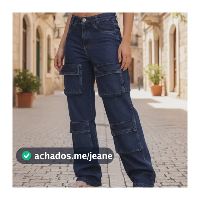 Calça Wide Leg 4 Bolsos Frontais Cargo Jeans Moda Feminina