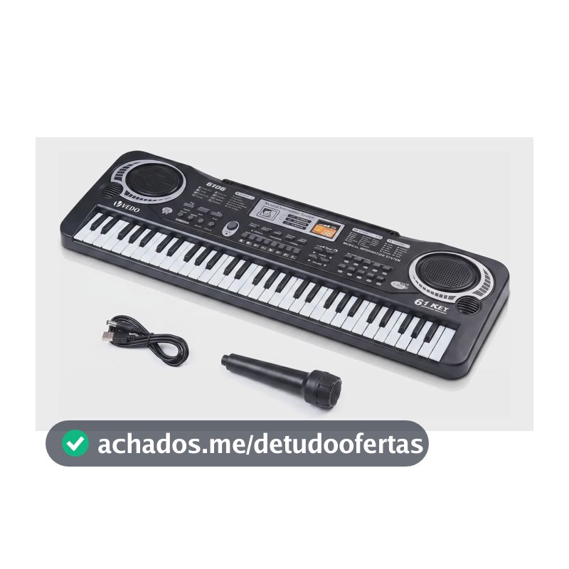 Vedo Teclado 61 Teclas Multifuncional Com Microfone E Fone 5v Preto