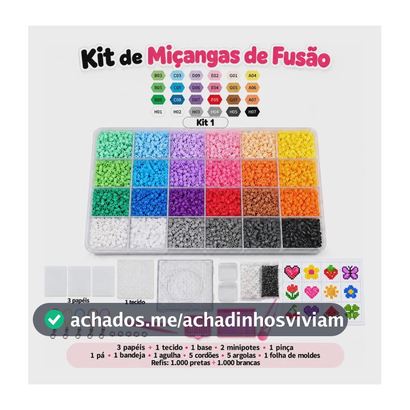 Kit Hama Beads 10.000 Peças 24 Cores Miçanga De 2,6mm Pinças Kit Cor 1