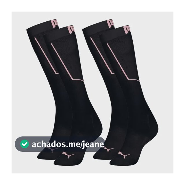 2 Pares De Meia Puma 3/4 Corrida Esportiva Feminina Original 2 Preto Academia Treino Poliamida Performance 34-39