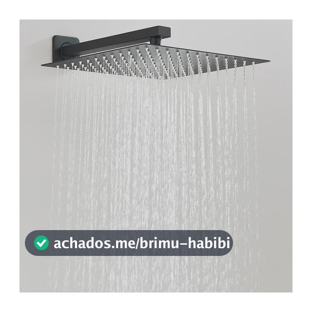 Ducha Quadrada Cromada Em Inox 30x30 Braço Parede Preto Fosco Preto
