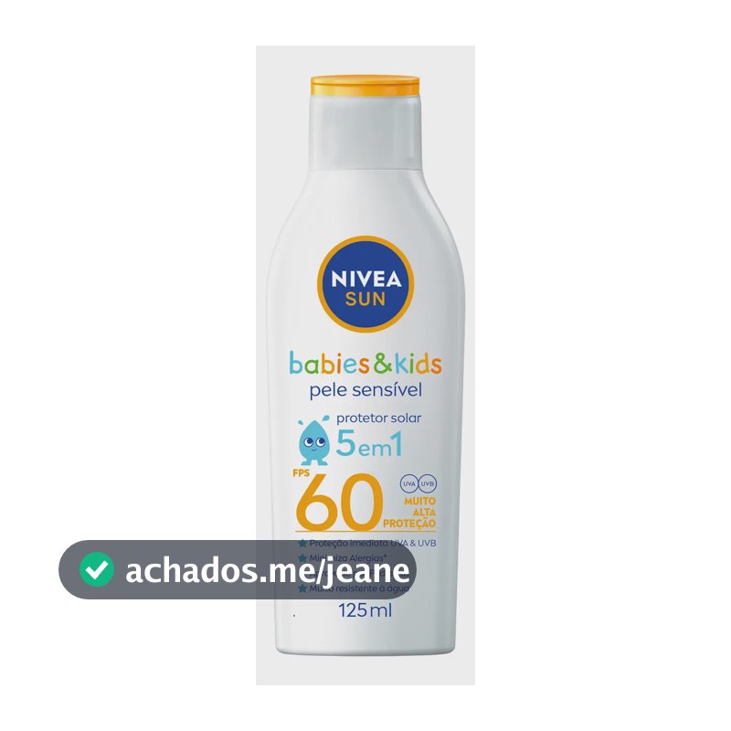 NIVEA SUN Protetor Solar Kids & Babies Pele Sensível FPS 60 125ml, Muito Alta Proteção UVA/UVB, Resistente à Água, Reduz Alergias, Proteção Solar Infantil