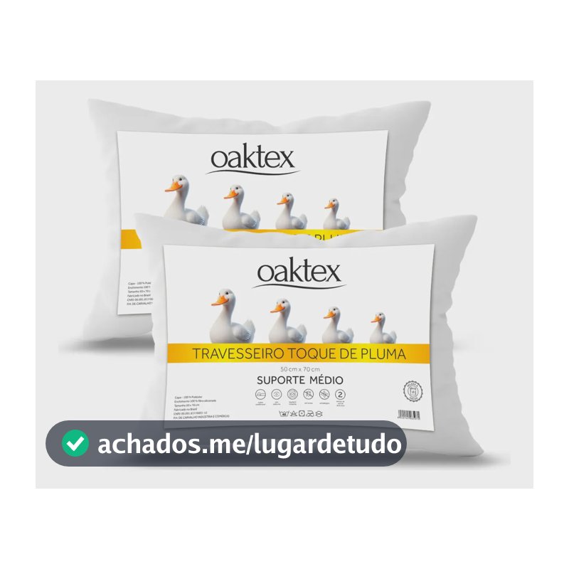 Kit 2 Travesseiros 70x50 Antialérgico Lavável Fibra Siliconada Toque de Pluma de Ganso Oaktex Cor Branco