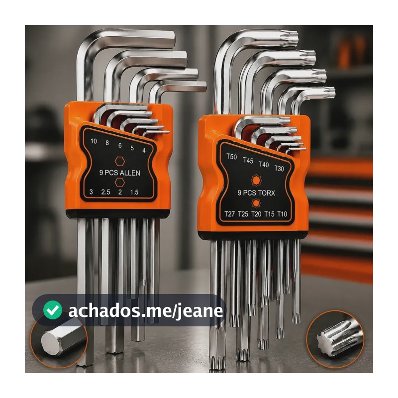 Jogo Chave Allen E Torx Longa Kit 18 Peças Profissional Aço Aço Cromado